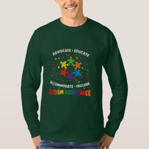 Autism Acceptance Advocate Educate Rainbow Puzzle T-Shirt