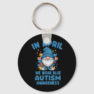 Autism Acceptance April Gnome Puzzle Piece Key Ring