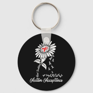 Autism Acceptance Awareness Red Instead Sunflower Key Ring