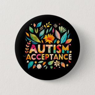 Autism Acceptance Colourful Flowers 6 Cm Round Badge