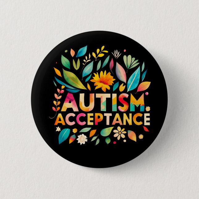 Autism Acceptance Colourful Flowers 6 Cm Round Badge (Front)