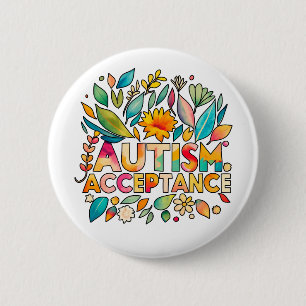 Autism Acceptance Colourful Flowers 6 Cm Round Badge