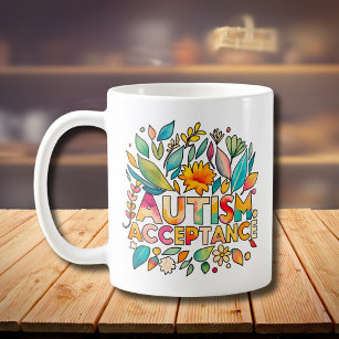 Autism Acceptance Colourful Flowers Coffee Mug