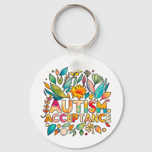 Autism Acceptance Colourful Flowers Key Ring