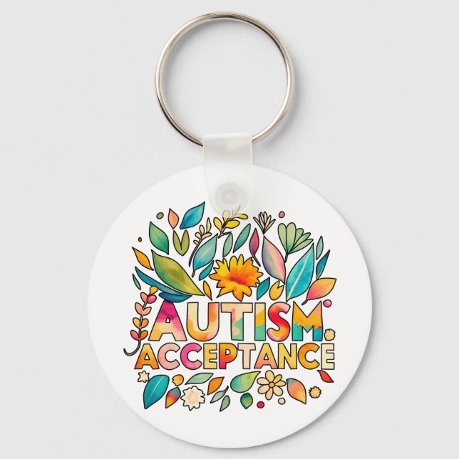 Autism Acceptance Colourful Flowers Key Ring (Front)