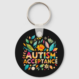 Autism Acceptance Colourful Flowers Key Ring