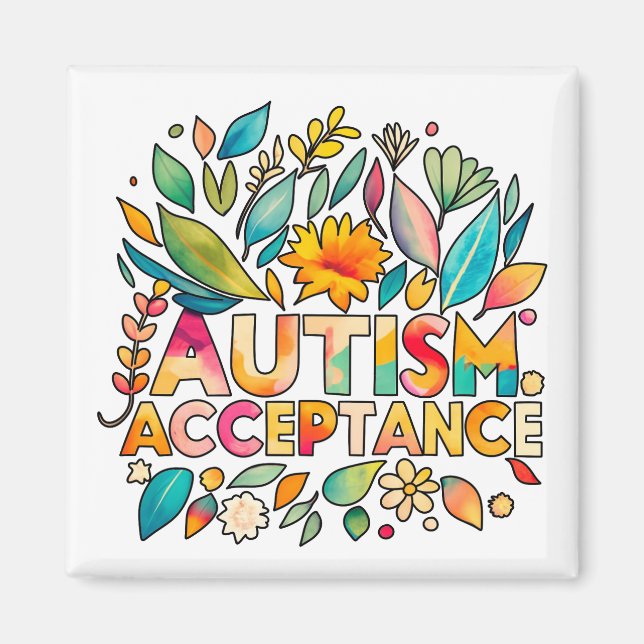 Autism Acceptance Colourful Flowers Magnet (Front)