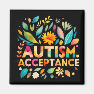 Autism Acceptance Colourful Flowers Magnet