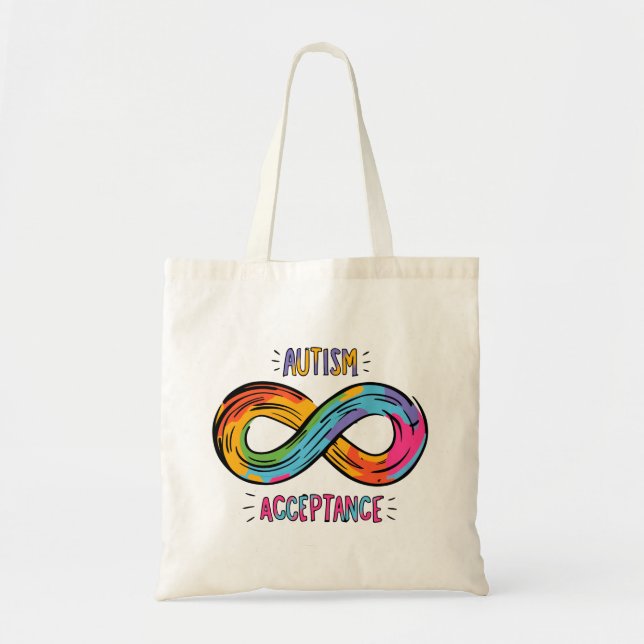 Autism Acceptance Colourful Rainbow Infinity Symbo Tote Bag (Front)