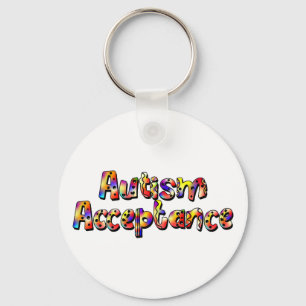 Autism Acceptance Colourful Rainbow Typography Tex Key Ring