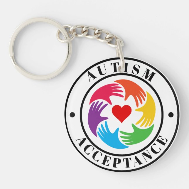 Autism Acceptance Hands & Heart Circle  Key Ring (Front)
