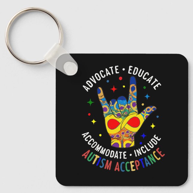 Autism Acceptance ILY Hand Sign – Neurodiversity  Key Ring (Front)