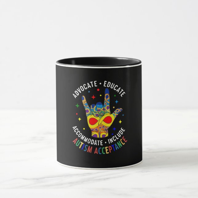 Autism Acceptance ILY Hand Sign – Neurodiversity  Mug (Center)