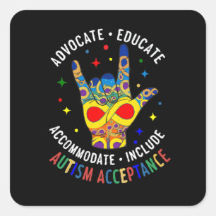 Autism Acceptance ILY Hand Sign – Neurodiversity  Square Sticker