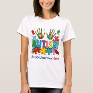 Autism Acceptance PNG Design, Vibrant 3D Puzzle T-Shirt