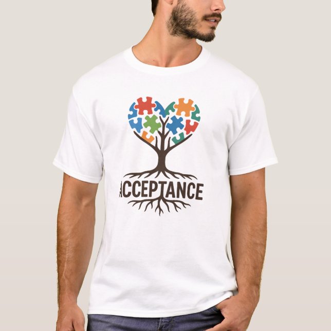 Autism Acceptance Puzzle Tree Heart Design T-Shirt (Front)
