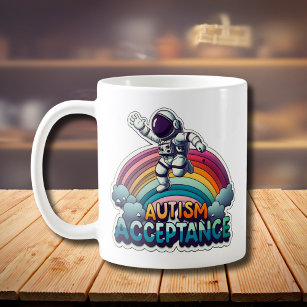 Autism Acceptance Rainbow Astronaut Coffee Mug