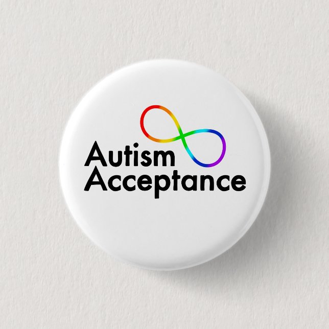“Autism Acceptance” Rainbow Infinity Symbol 3 Cm Round Badge (Front)