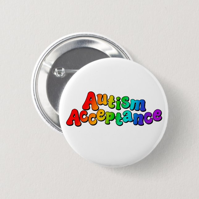 Autism Acceptance Rainbow Typography 6 Cm Round Badge (Front & Back)