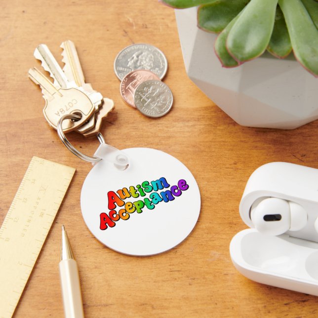 Autism Acceptance Rainbow Typography Key Ring (Desk)