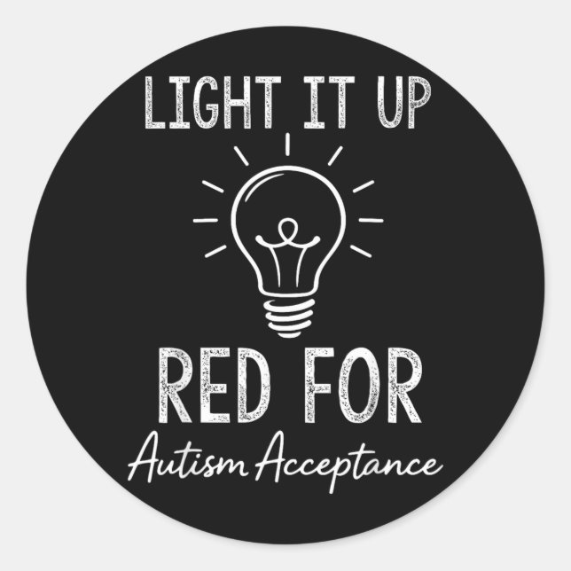 Autism Acceptance Red Instead Heart Awareness Men Classic Round Sticker (Front)