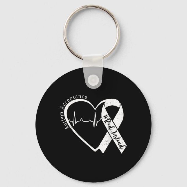 Autism Acceptance Red Instead Heart Awareness Men Key Ring (Front)