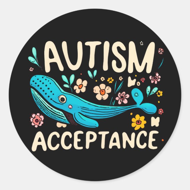 Autism Acceptance Whale Classic Round Sticker (Front)