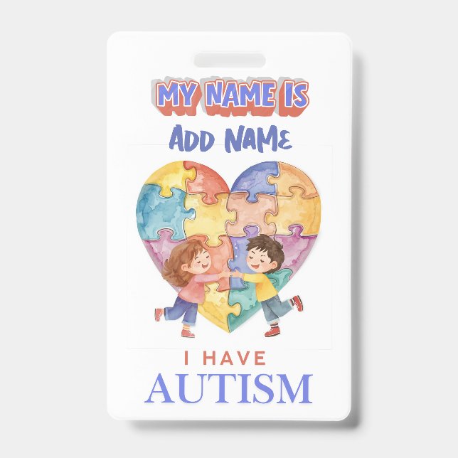 Autism Alert id Badge Tag (Front)