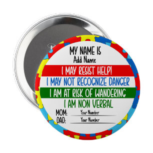 Autism Alert Non Verbal Autistic Card 10 Cm Round Badge