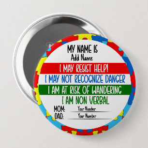Autism Alert Non Verbal Autistic Card 10 Cm Round Badge