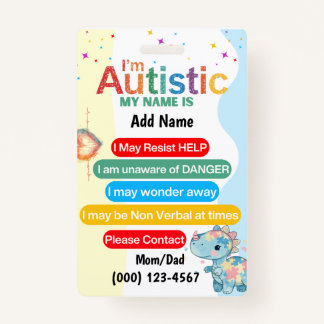 Autism Alert Nonverbal Autistic Contact Badge ID Badge