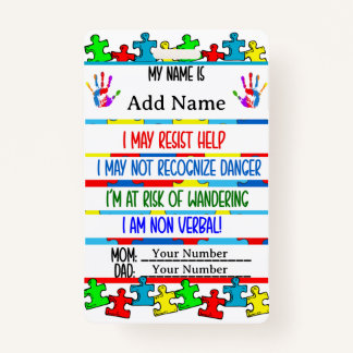 Autism Alert Nonverbal Autistic Contact  ID Badge