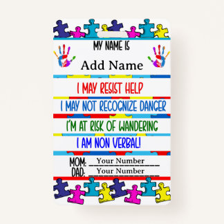 Autism Alert Nonverbal Autistic Contact  ID Badge