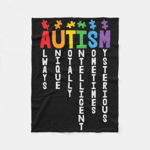 Autism Always Unique Totally Intelligent Autism Aw Fleece Blanket