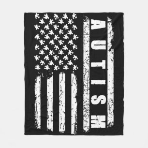 Autism American Flag Autism Awareness Puzzle vint Fleece Blanket
