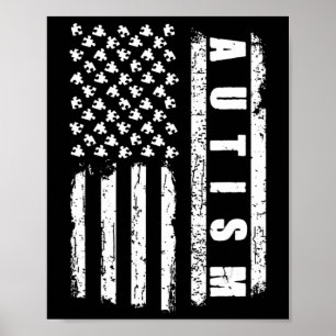 Autism  American Flag Autism Awareness Puzzle vint Poster