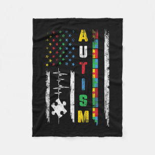 Autism American Flag Puzzle Autism Awareness Men W Fleece Blanket