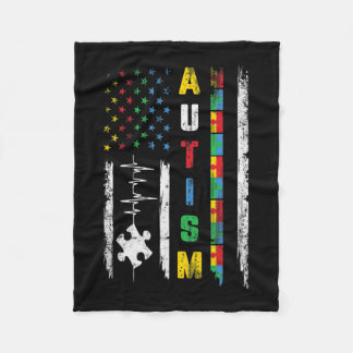 Autism American Flag Puzzle Autism Awareness Men W Fleece Blanket