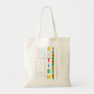 Autism American Flag Puzzle Autism Awareness Men W Tote Bag