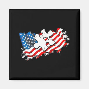 Autism American Flag Puzzle Autism Awareness Supp Magnet