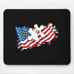 Autism American Flag  Puzzle Autism Awareness Supp Mouse Mat