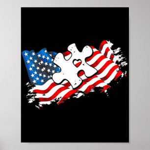 Autism American Flag Puzzle Autism Awareness Supp Poster
