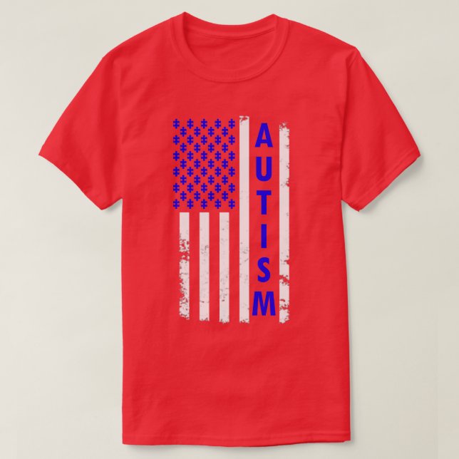 Autism American Flag Shirt Autism Awareness Puzzle (Design Front)