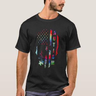 Autism American Flag Skull Autistic Parents Men Wo T-Shirt