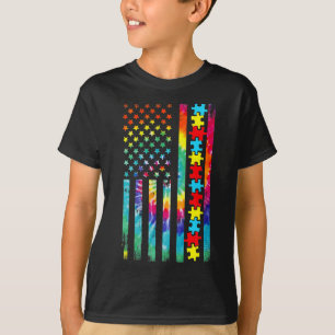 Autism American Flag Tie Dye Autism Awareness For  T-Shirt