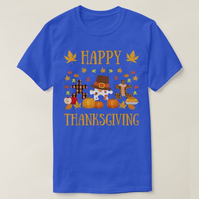Autism ASD Awareness Puzzle Piece Autumn Happy Tha T-Shirt (Design Front)