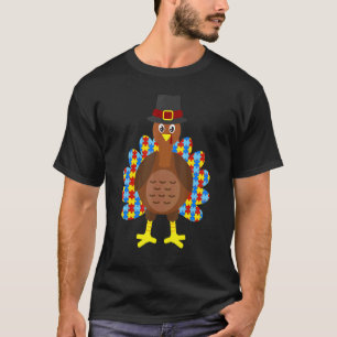 Autism Asd Awareness Turkey Puzzle Piece Autumn Th T-Shirt