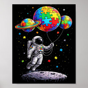 Autism astronaut balloon autism awareness space poster