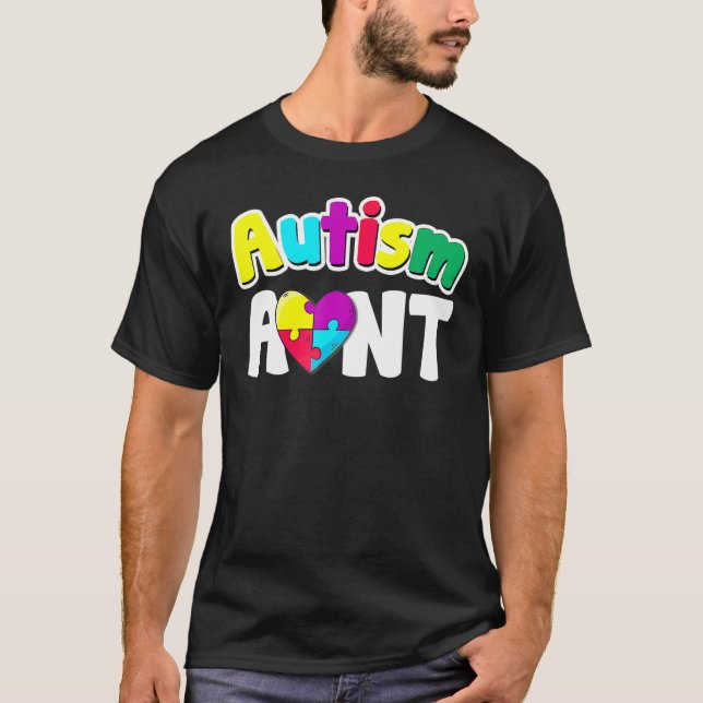 Autism Aun Awareness Puzzle Pieces Colours T-Shirt (Front)
