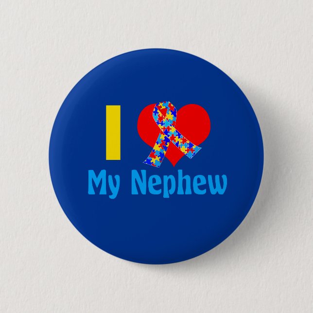 Autism Aunt I Love My Nephew Blue Heart 6 Cm Round Badge (Front)